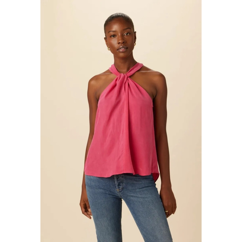 Amour Vert Pink Halter Top Small Cupro Open Back Tie Sustainable Chic‎